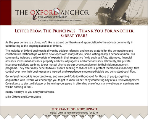 Oxford Anchor: December Newsletter